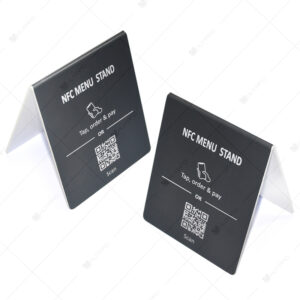 NFC Menu Stand QR Code Table Sign Tap to Order & Pay Acrylic PVC Tabletop Display